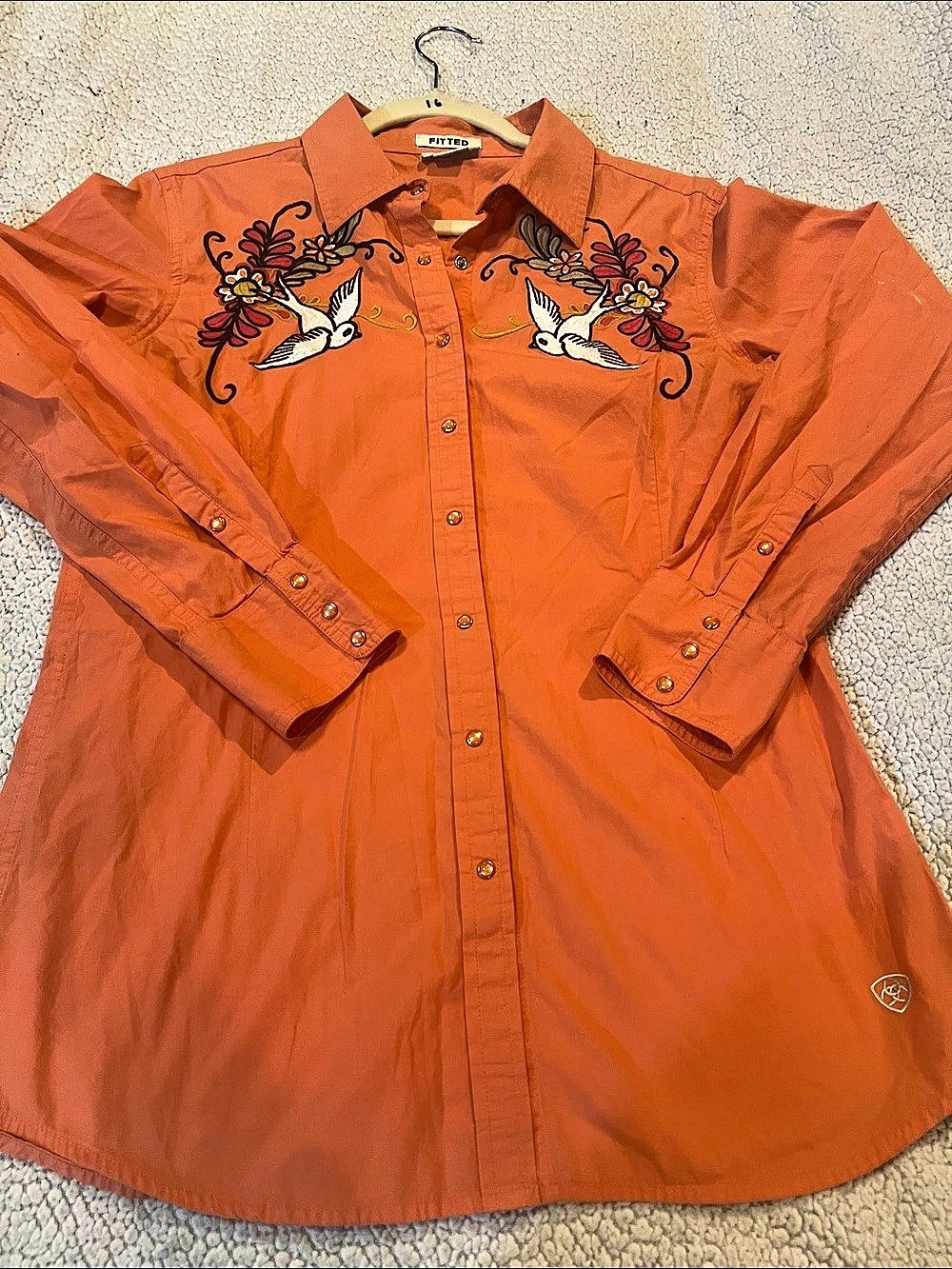 Ariat Embroidered Button Down Shirt Orange Size Medium